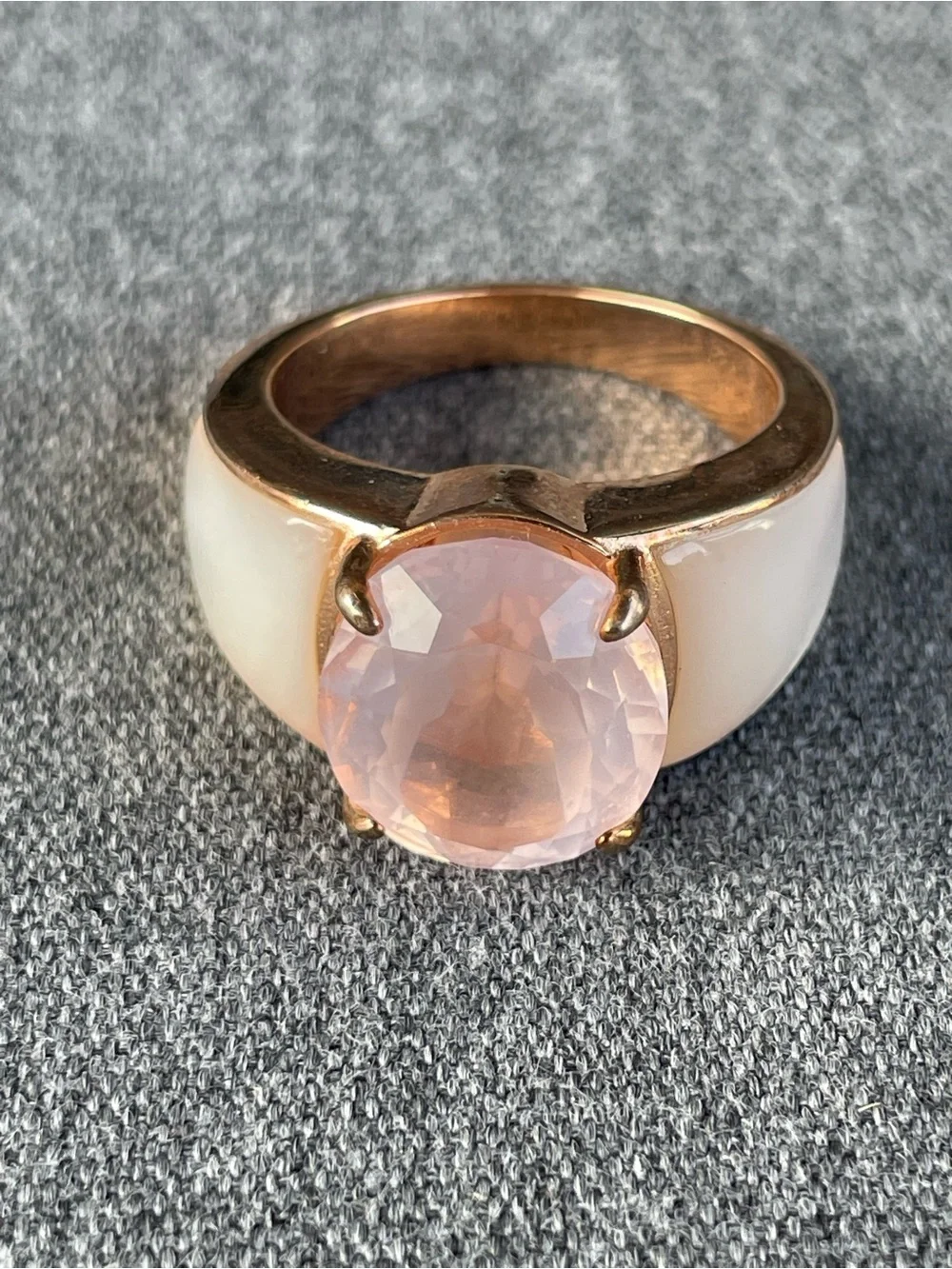Pink rose quartz 18k rose gold over silver 925 ring Size 9